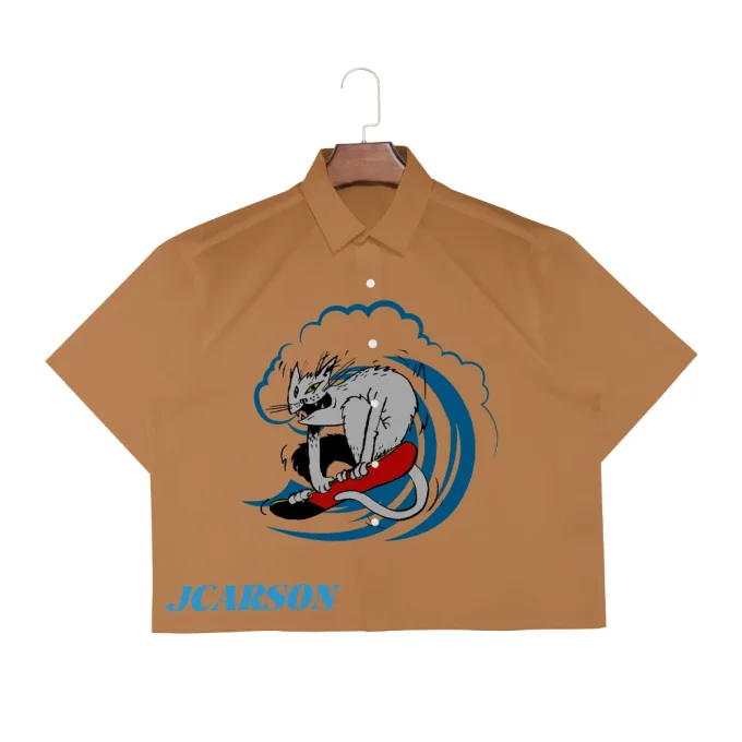 Men's 100% Cotton Breathable Anti-Wrinkle Single Breasted Button Short Sleeve Shirts Turn-Down Collar Animal Print Summer Casual