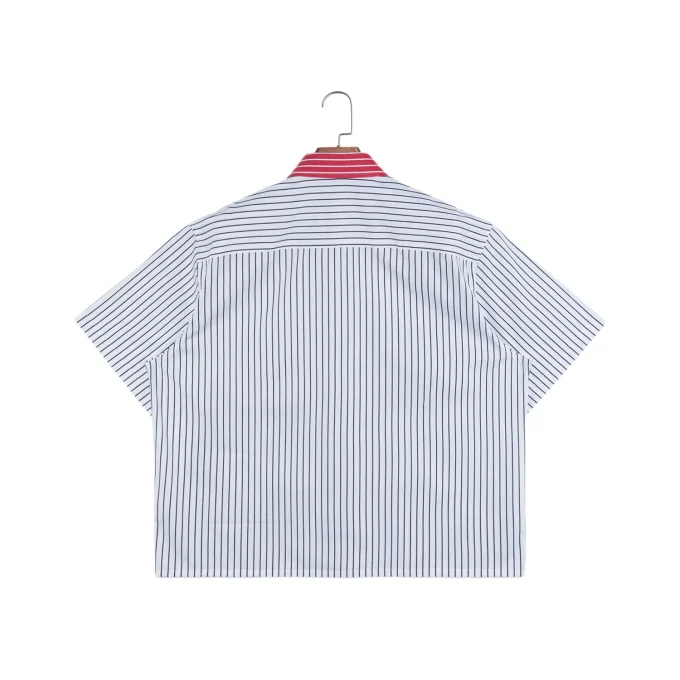 New Casual Summer High Quality Patchwork Stripe Boxy Fit Men's Shirt with Printing and Embroidery