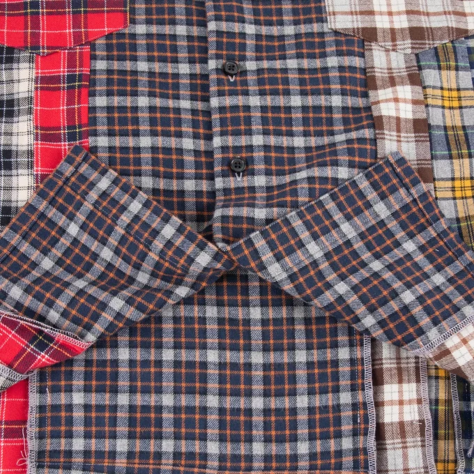 Direct Streetwear Multicoloured Patchwork Chain Embroidery Cotton Flannel Long Sleeve Designer Shirts for Men