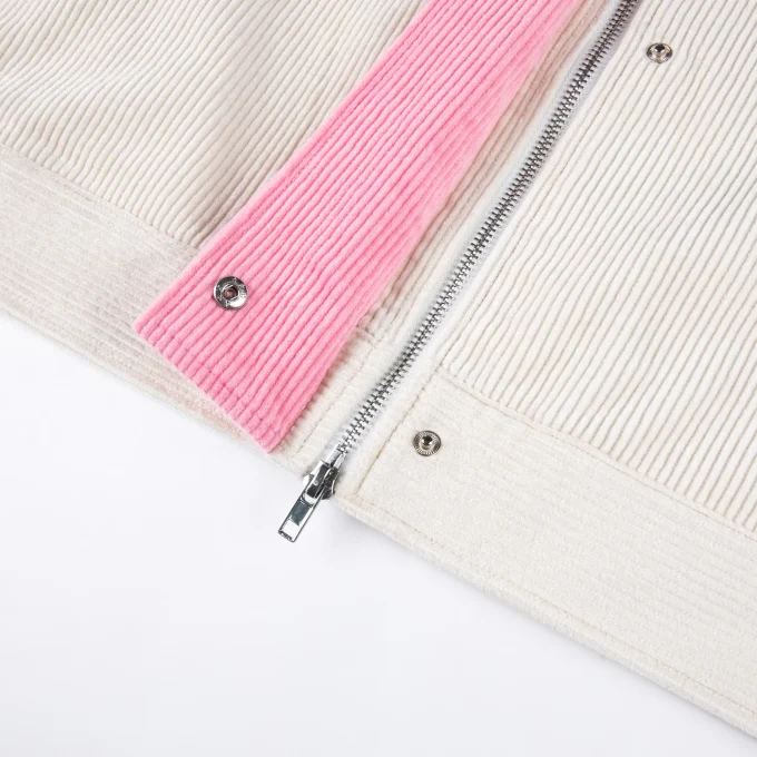 Men's Casual Corduroy Snap Button Jacket with Zipper Patchwork Design