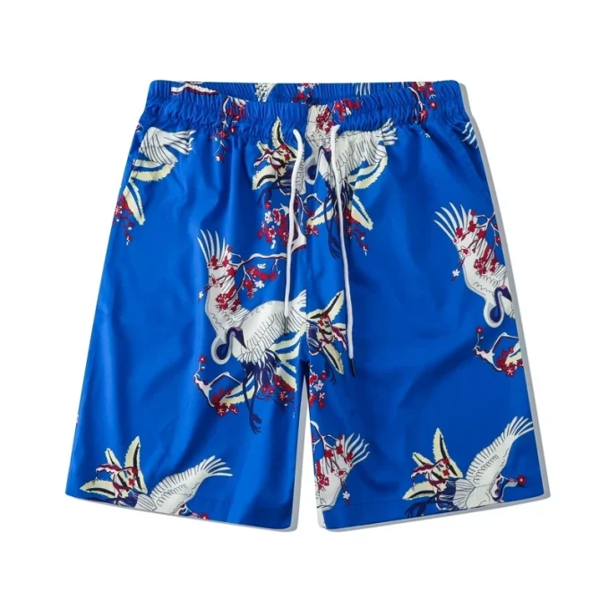 Crane Full Printing Hawaiian Shirts and Shorts Holiday Beach Men's Set Blue