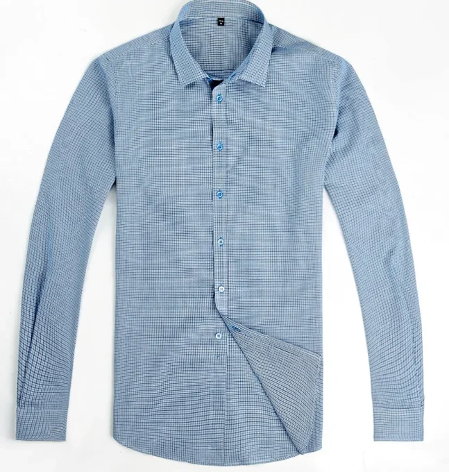 Men New Design Service 100% Organic Cotton Long Sleeves Plaid Formal Shirts