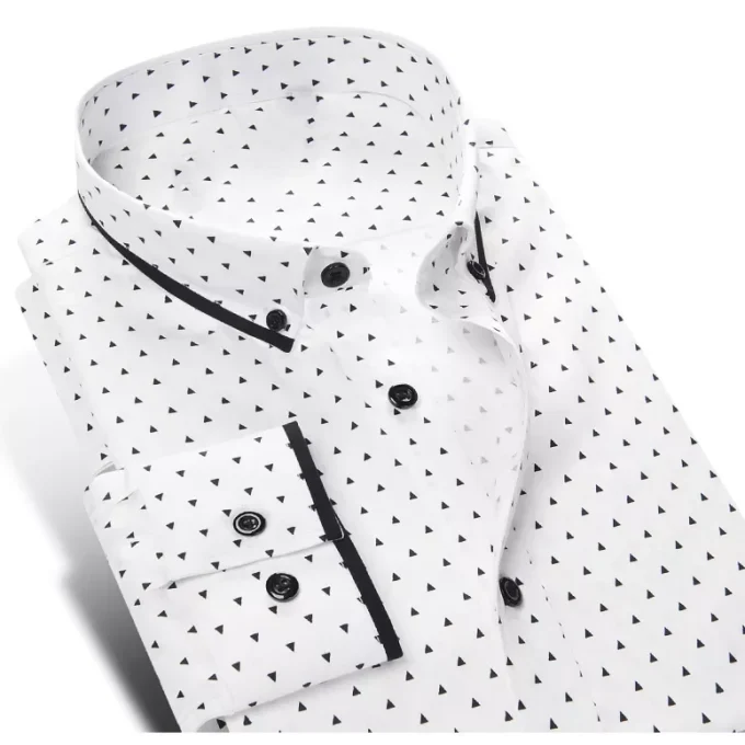 New Design Men Printed Polka Dot 100% Cotton Casual Shirt Long Sleeve Business Shirts