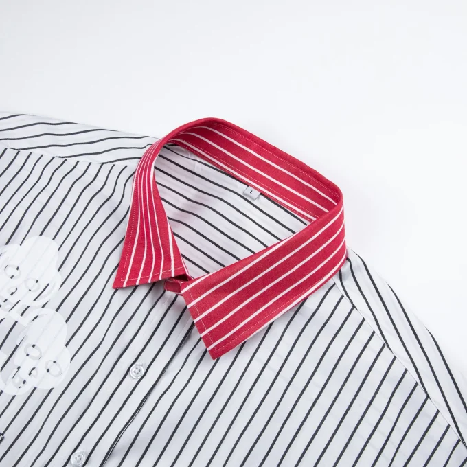 New Casual Summer High Quality Patchwork Stripe Boxy Fit Men's Shirt with Printing and Embroidery