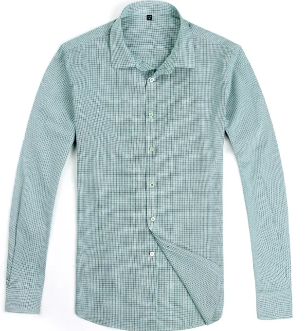 Men New Design Service 100% Organic Cotton Long Sleeves Plaid Formal Shirts