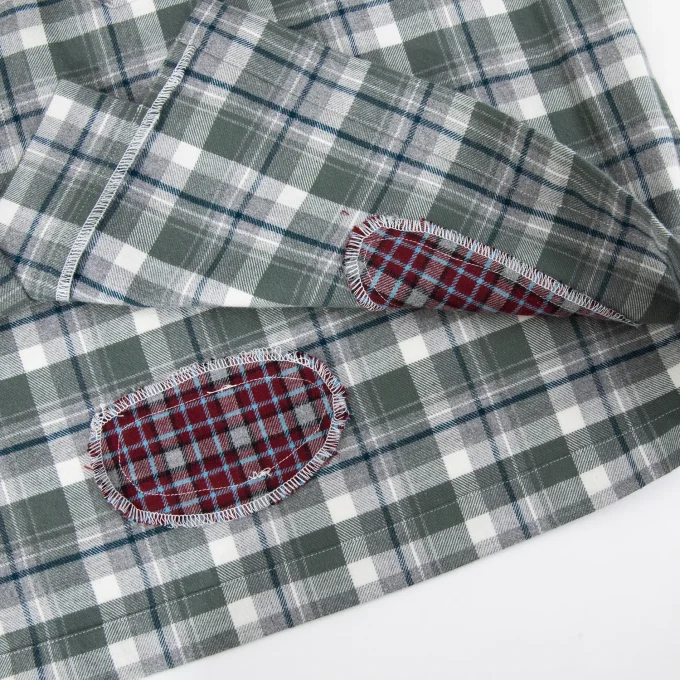 Cotton Vintage Wash Rhinestone Flannel Plaid Long Sleeve Shirt for Men Distressed Effect Patchwork Men's Social Shirts