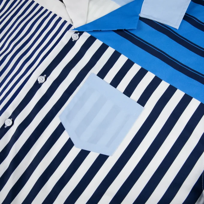 Western Cuban Collar Satin Digital Print Patchwork Causal Men Shirt Plaid Stripe Boxy Fit Short Sleeve Shirts for Men