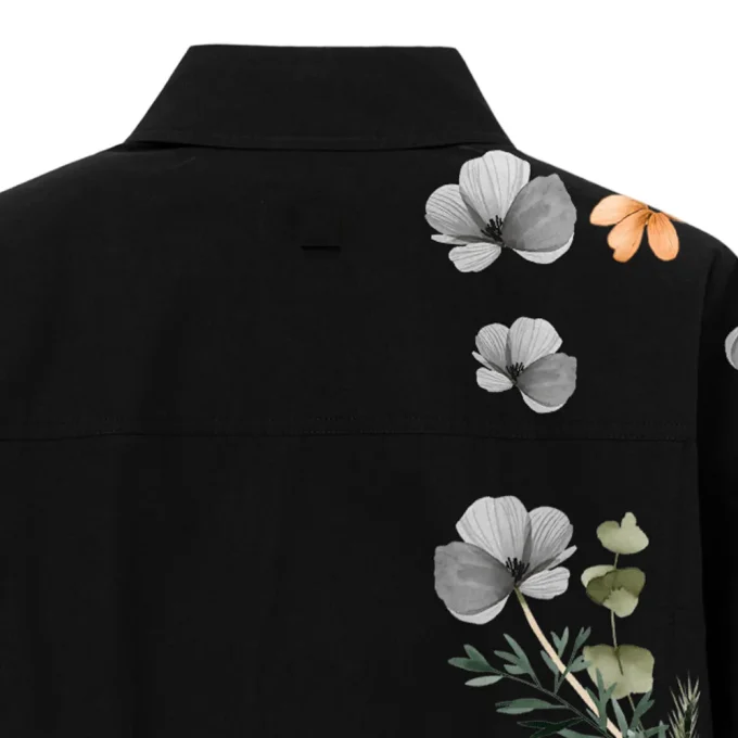 Self-design Men's Black Embroidered Button Down Long Sleeve Shirts