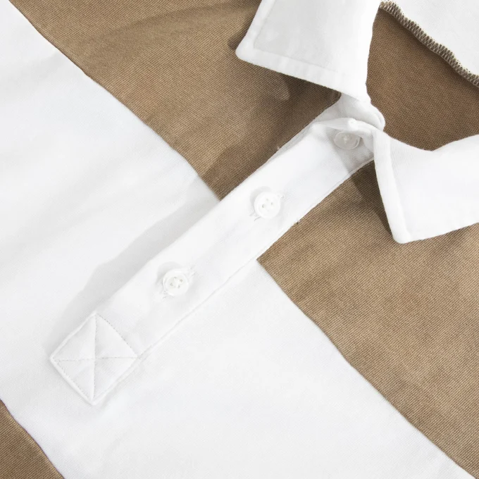 Men's Short Sleeve Softy Shirt in White and Brown Woven Fabric Cross Stripe 100% Cotton Supply