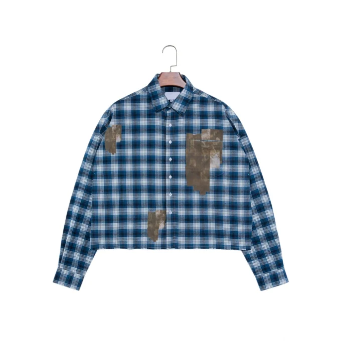 Designer High Quality Autumn Casual Long Sleeve Plaid Flannel Casual Loose Boxy Shirt for Men with Print and Embroidery