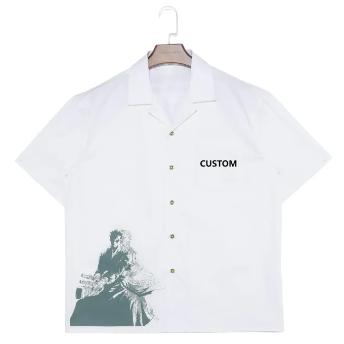 Men's White Digital Printed Short Sleeve Shirts