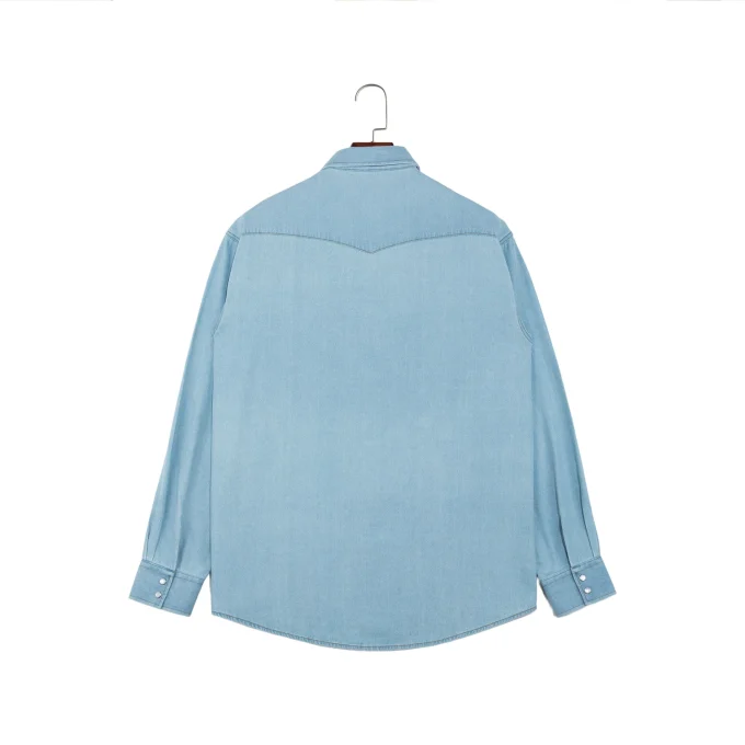 Men's Cowboy Fashion Long Sleeve Denim Men's Shirts with Snap Buttons