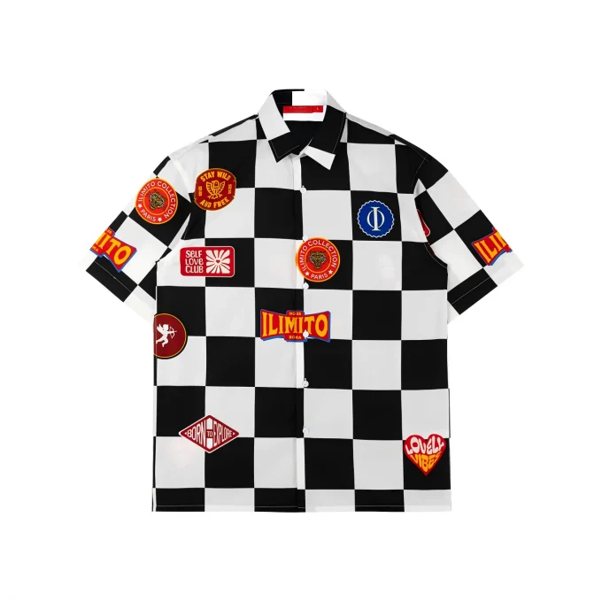 Casual Oversize Crop Check Plaid Shirts for Men Vintage Print Cotton for Summer Streetwear DTG Men's Shirt