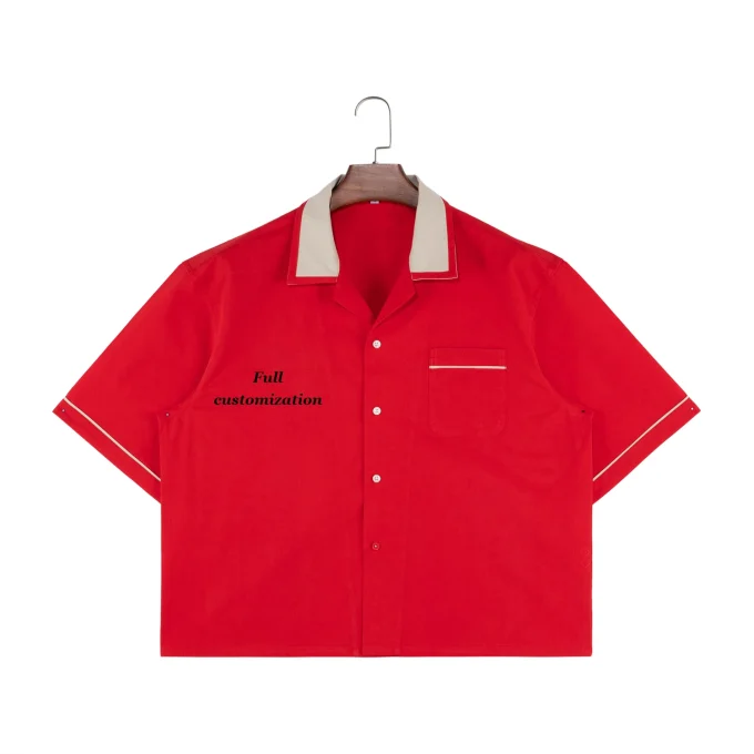 Men's 100% Cotton Red Button Down Short Sleeve Shirts for Summer