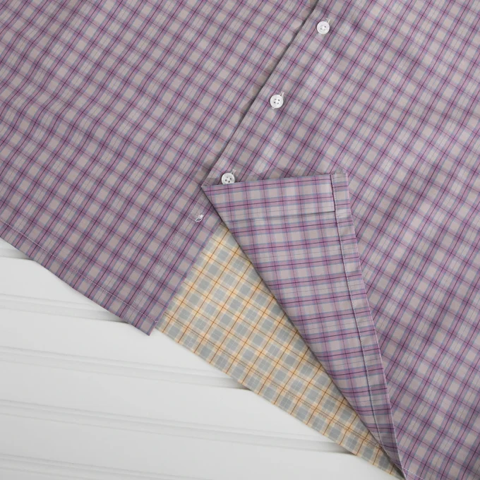 Men's Summer Plaid Shirt Casual Fabric Splicing Hit Color Style Light Purple Short Sleeve Anti-Pilling Available