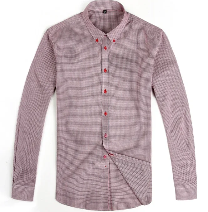 Men New Design Service 100% Organic Cotton Long Sleeves Plaid Formal Shirts