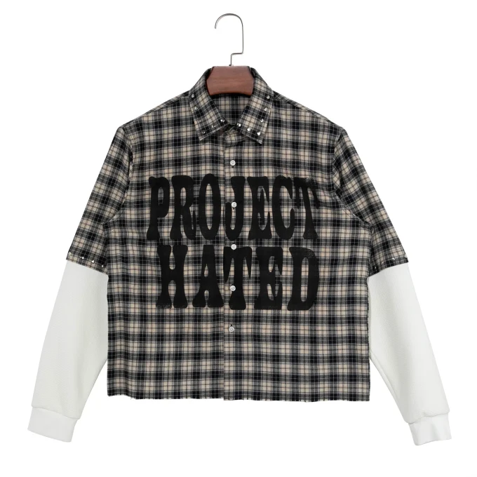 100% Cotton Printing Studs Removable Sleeves Quilted Lined Plaid Stylish Casual Flannel Shirts for Men