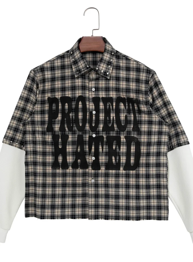 100% Cotton Printing Studs Removable Sleeves Quilted Lined Plaid Stylish Casual Flannel Shirts for Men