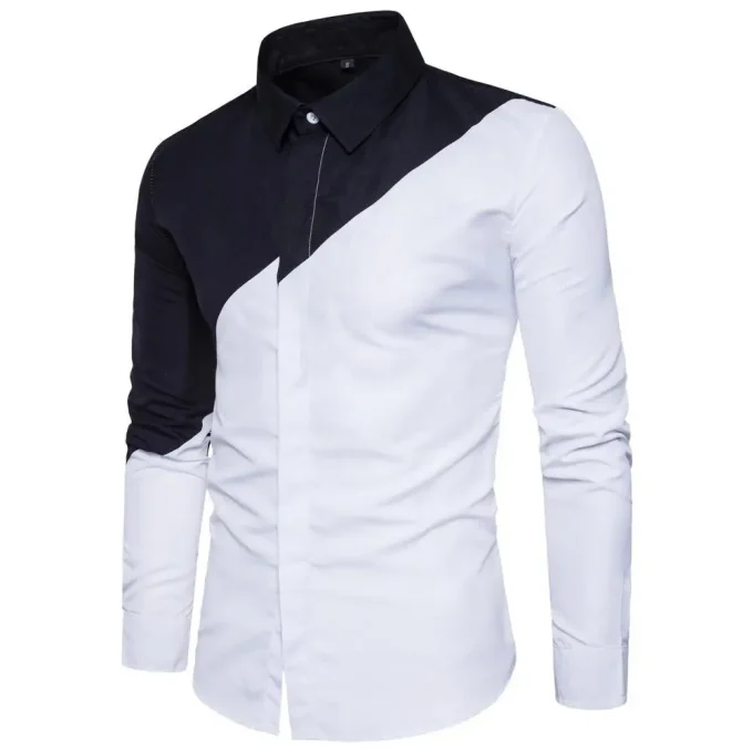 Hot Sale Multicolor Men Dress Shirt Social Casual Slim Fit Patchwork Colorblock Long-sleeved Business Shirts for Men