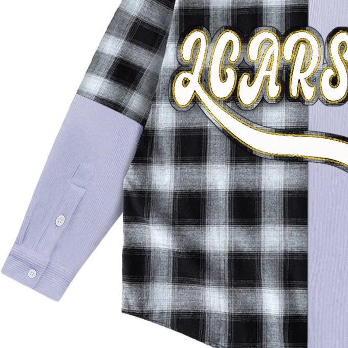 New Design Men's Long Sleeve Shirts with Patchwork Plaid Applique and Button Down Collar 100% Cotton Anti-Wrinkle for Autumn