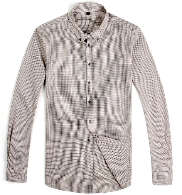 Men New Design Service 100% Organic Cotton Long Sleeves Plaid Formal Shirts