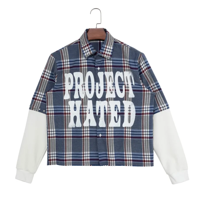 100% Cotton Printing Studs Removable Sleeves Quilted Lined Plaid Stylish Casual Flannel Shirts for Men