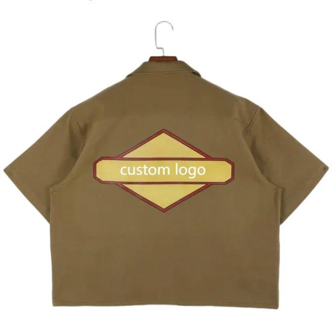 Vintage Boxy Style Square Collar Embroidered Applique Men's Short Sleeve Shirts