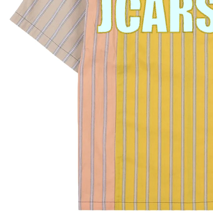 New Design Men's Embroidered Patchwork Stripes Short Sleeve Shirts 100% Cotton Spring Casual