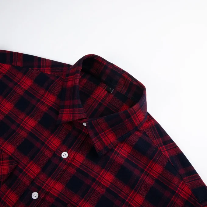 High Quality Autumn Winter Long Sleeve Button up Shirts Brushed Flannel Printed Embroidery Plaid Casual Shirts for Men